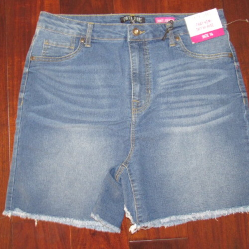 Faith Jeans Denim Shorts 14 NWT Mid Rise Raw Hem 5" Inseam ✨ Lowest Offering